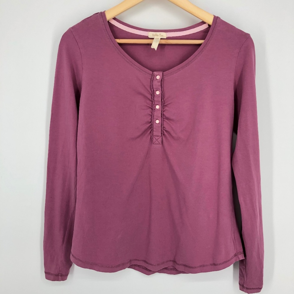 Matilda Jane Womens Henley Top‎ Size Medium Pink Ruched Sleeve Stretch Feminine
